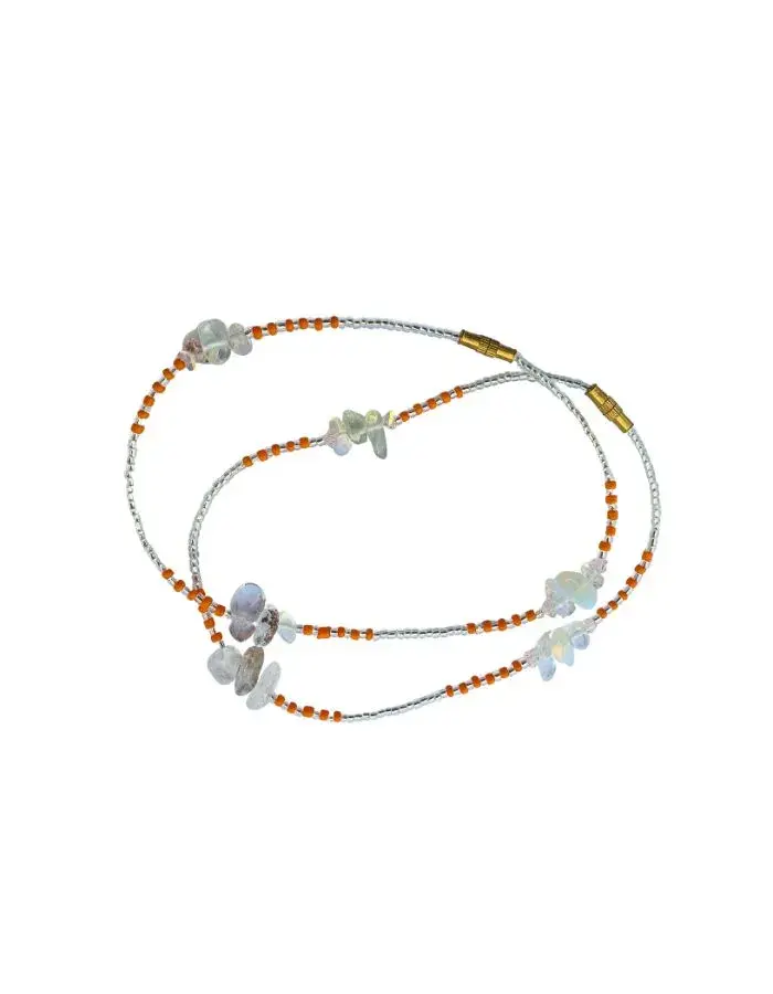 Chevillères Perlées Gris Perle & Orange, Éclats Nacrés (Paire, 26 cm)