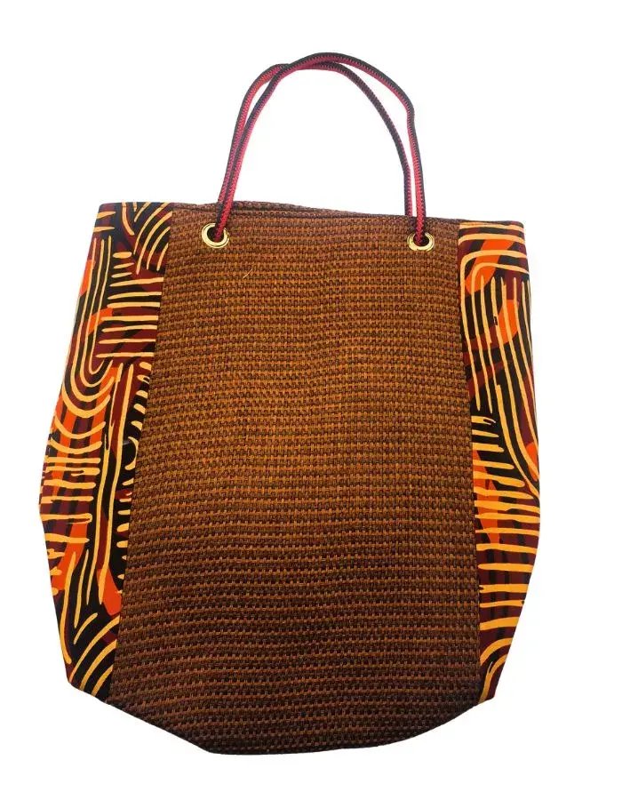 Sac Artisanal Burundi — Carte du Burundi, Wax Cuivré (Grand Format) (37 cm)