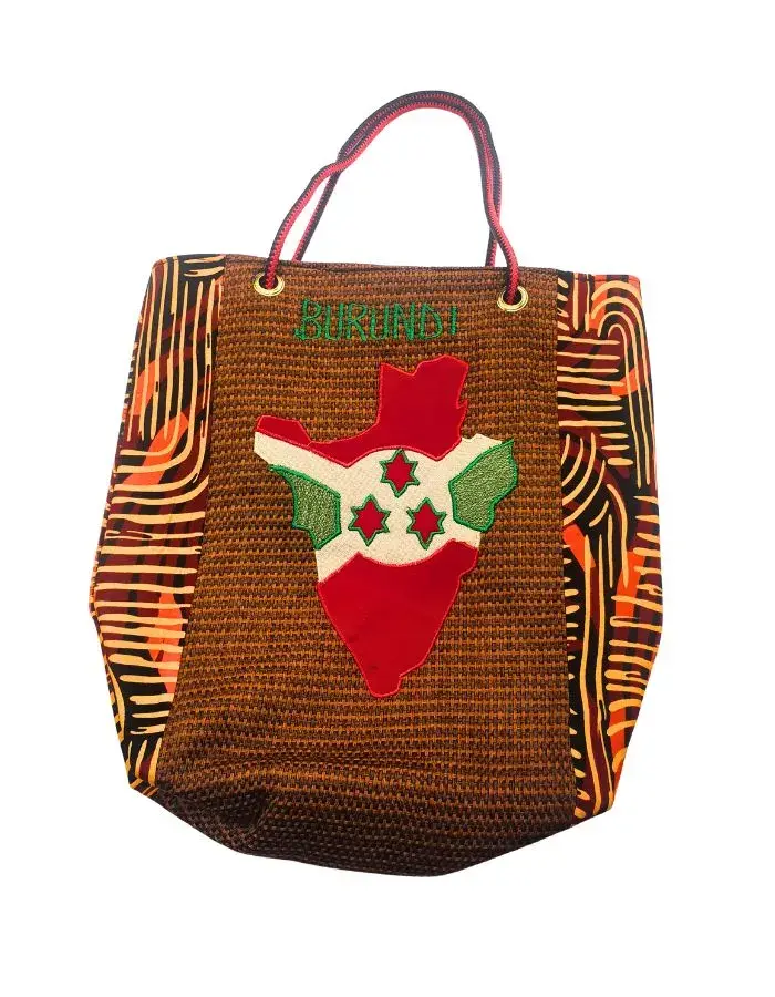 Sac Artisanal Burundi — Carte du Burundi, Wax Cuivré (Grand Format) (37 cm)