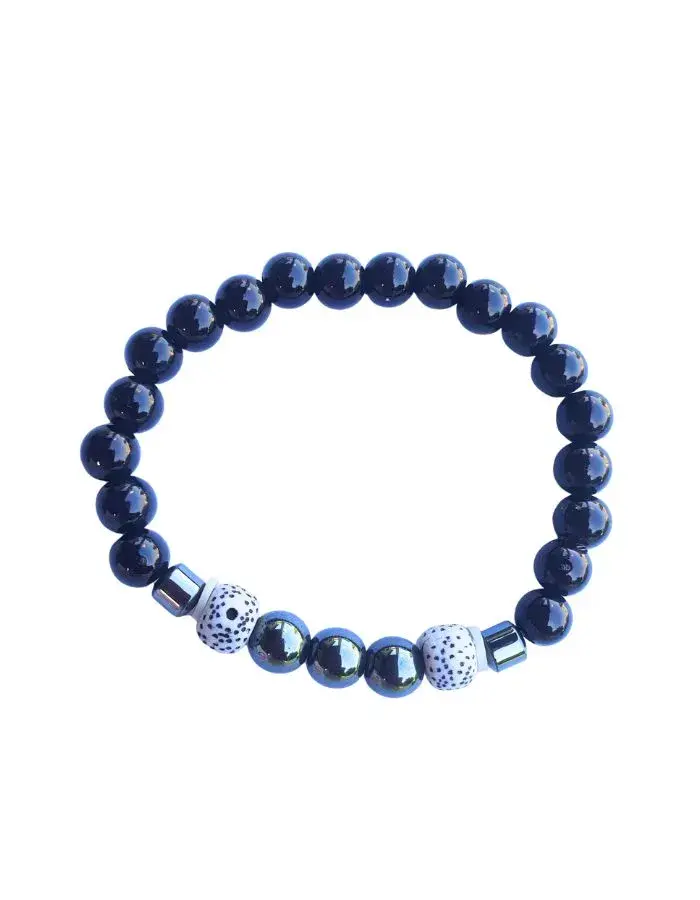 Bracelet Noir Tacheté – Version Élastique