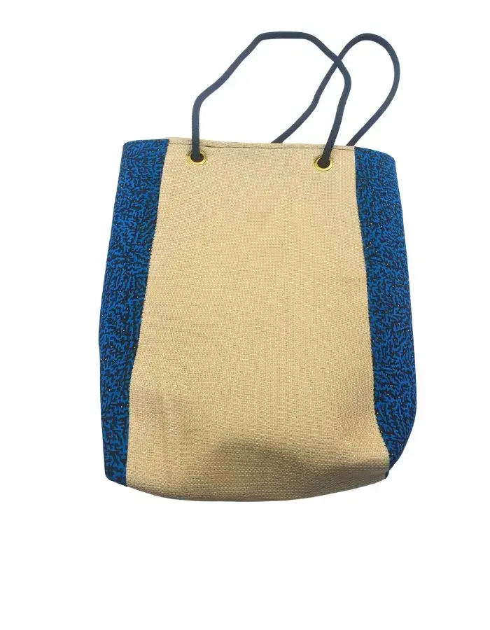 Sac Artisanal Burundi — Colombe & Bénédiction, Bleu Pailleté (32 cm)