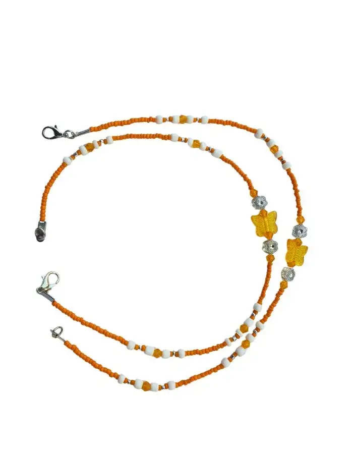 Chevillères Perlées Orange, Papillon Ambré (Paire, 30 cm)