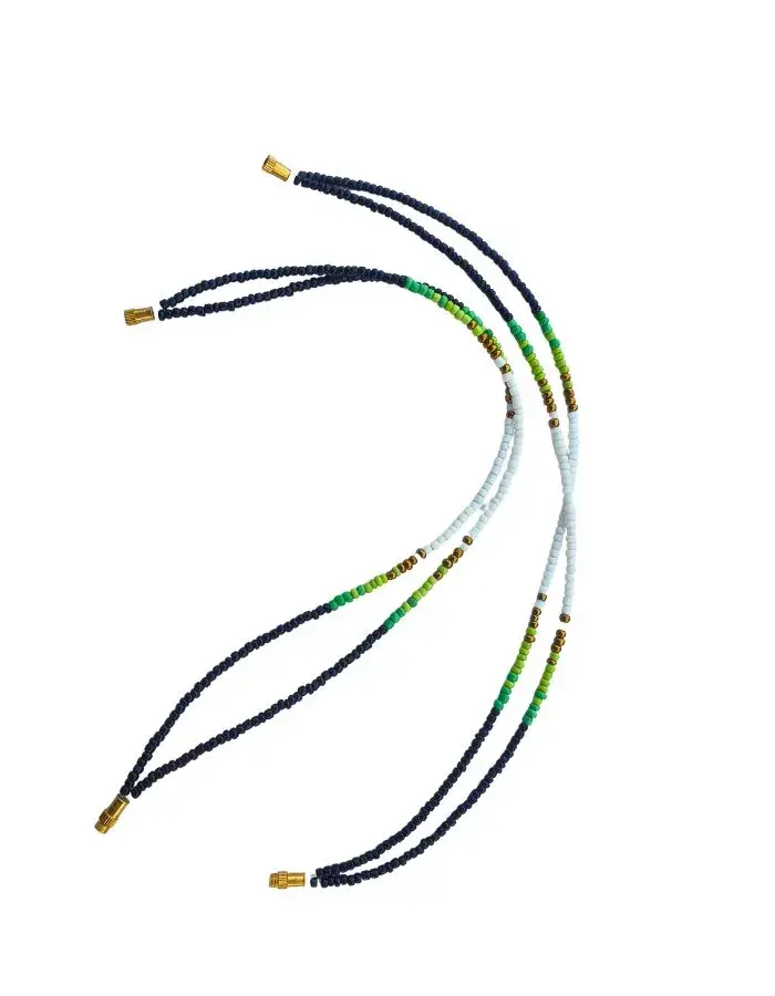 Chevillères Perlées Bleu, Blanc & Vert Anis (Paire, 24 cm)