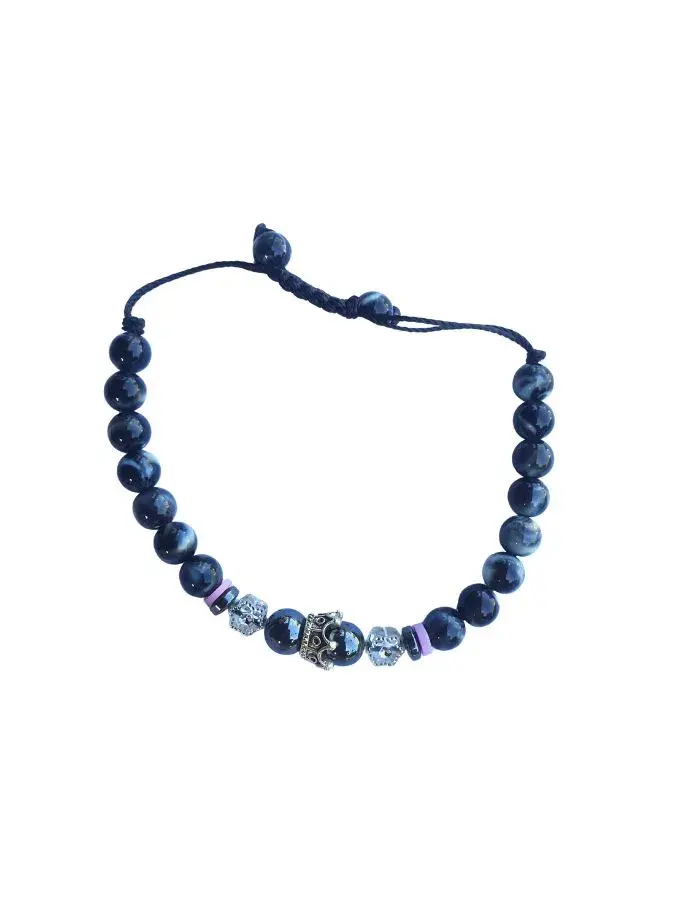 Bracelet Crâne Couronné Bleu – Version Ajustable
