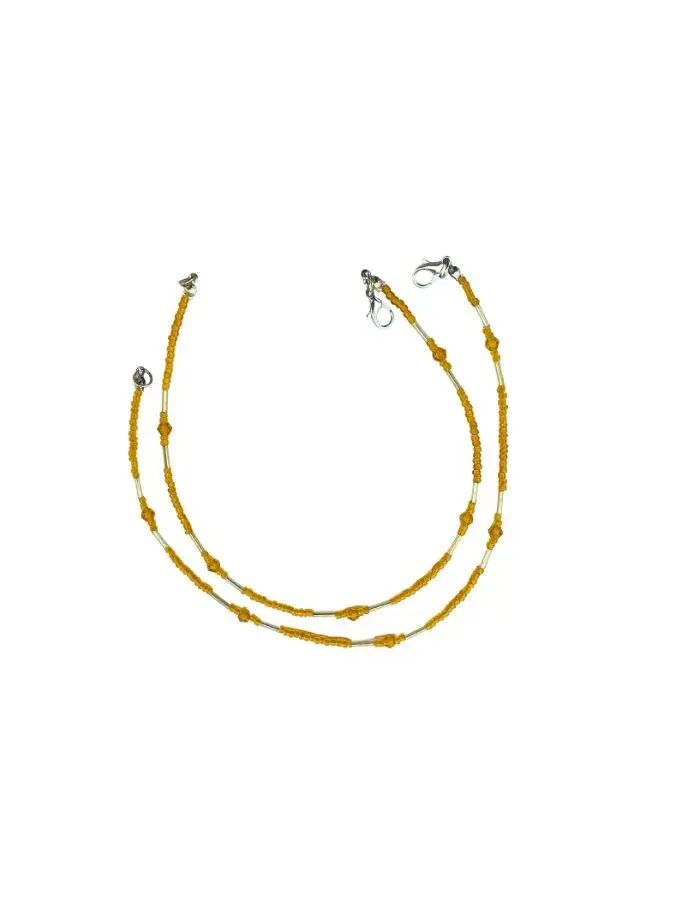 Chevillères Perlées Moutarde Uni, Tubes Argentés (Paire, 27 cm)
