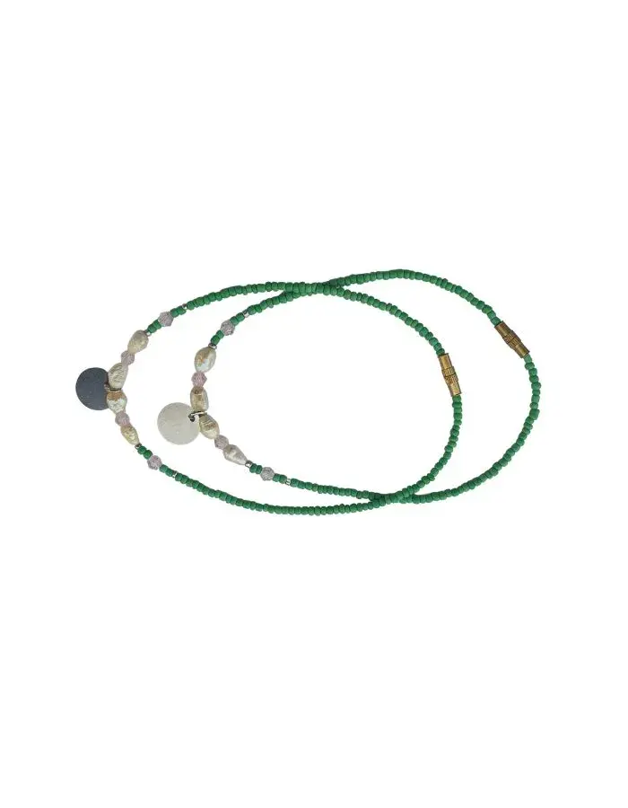 Chevillères Perlées Vert, Perles Nacrées (Paire, 25 cm)