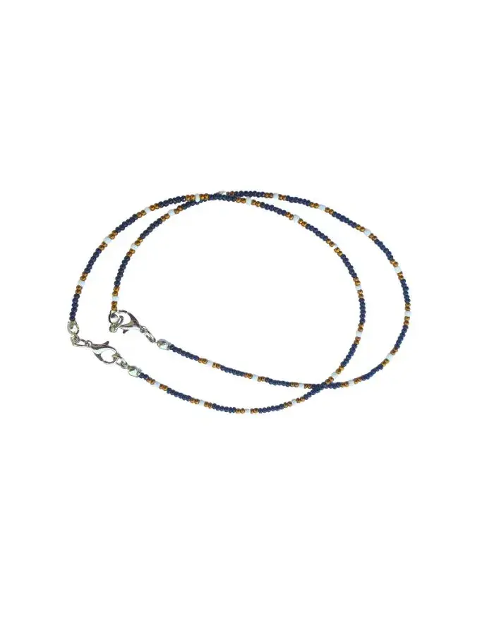 Chevillères Perlées Bleu Nuit, Accents Moutarde (Paire, 26 cm)
