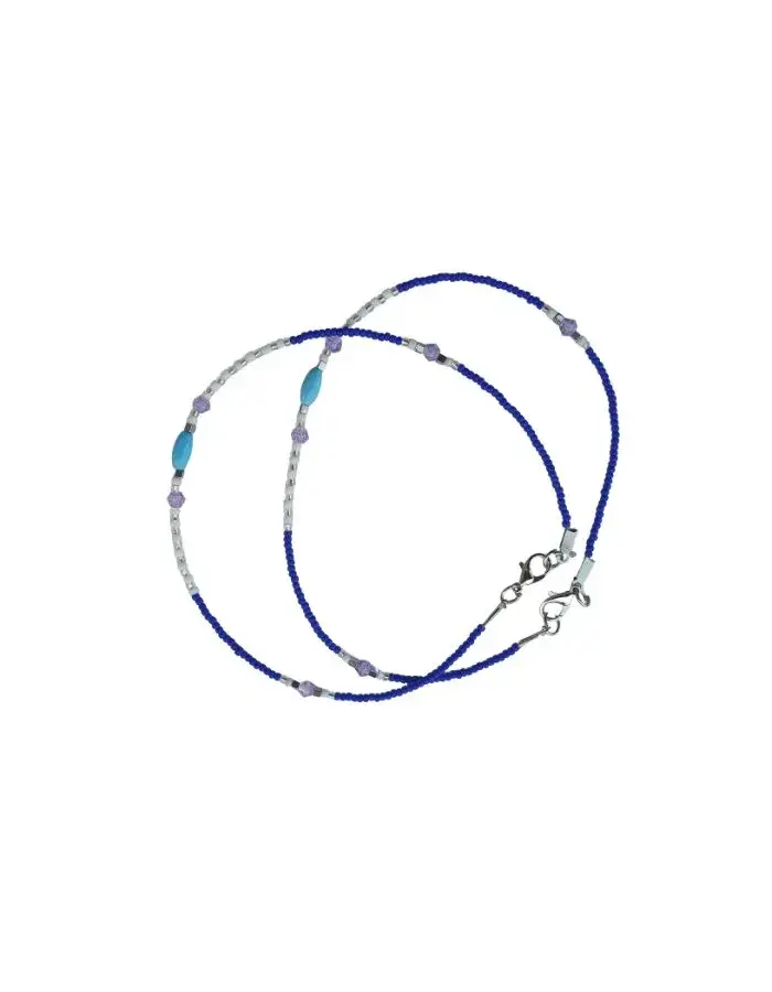 Chevillères Perlées Bleu Roi, Cristal Lavande (Paire, 25 cm)