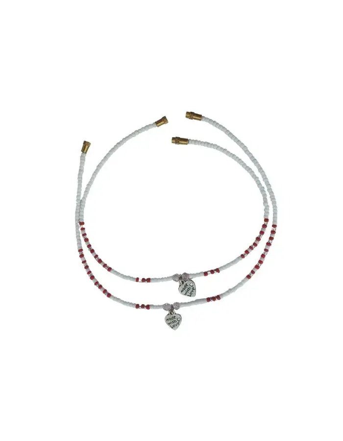 Chevillères Perlées Bleu Pâle & Rouge, Cœurs « Love » (Paire, 16 cm)