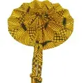 Éventail Artisanal Africain en Tissu Wax Jaune et Noir – Fait Main