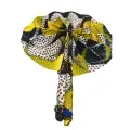 Éventail Artisanal Africain en Tissu Wax Jaune, Noir et Blanc – Fait Main