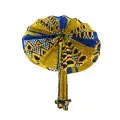 Éventail Artisanal Africain en Tissu Wax Bleu et Jaune – Fait Main