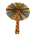 Éventail Artisanal Africain en Tissu Wax Beige, Noir et Ocre – Fait Main