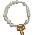 Bracelet Chrétien Blanc avec Croix en Bois – Perles Spirituelles Élégantes