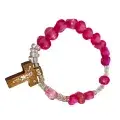 Mini Chapelet Rose avec Croix en Bois – Bracelet de Prière Enfant