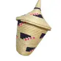 Panier Africain Tissé à Couvercle – Uduske Décoratif Beige, Noir & Rose