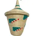 Panier Africain Tissé avec Couvercle – Uduseke Beige Vert & Rouge