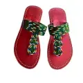 Sandales Artisanales Perlées Bordeaux & Multicolore — Médaillon Spirale (Taille 40)