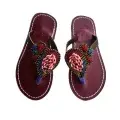 Sandales Artisanales Perlées Bordeaux, Or & Noir — Motif Aile, Taille Enfant (Taille 29)