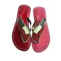 Sandales Artisanales Perlées Rouge, Noir & Vert — Grand Motif Aile (Taille 40)