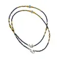 Chevillères Perlées Bleu Nuit & Moutarde, Cristal Ambré (Paire, 30 cm)