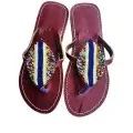 Sandales Artisanales Perlées Bordeaux, Bleu & Jaune — Médaillon Losange (Taille 42)