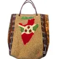 Sac Artisanal Burundi — Carte du Burundi, Tissage Doré (32 cm)