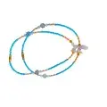 Chevillères Perlées Turquoise, Papillon Quartz Rose (Paire, 27 cm)