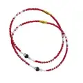 Chevillères Perlées Rouge & Ivoire, Cœurs Facettés (Paire, 23 cm)