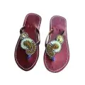 Sandales Artisanales Perlées Bordeaux & Or — Nœud Doré (Taille 36)