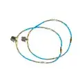 Chevillères Perlées Turquoise, Plume Argentée (Paire, 29 cm)